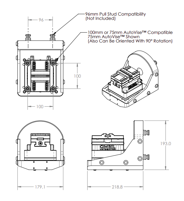 AxisMount™ 90° Trunnion with AutoVise™- Air Vise Pneumatic Automation Module for 4th/5th Axis