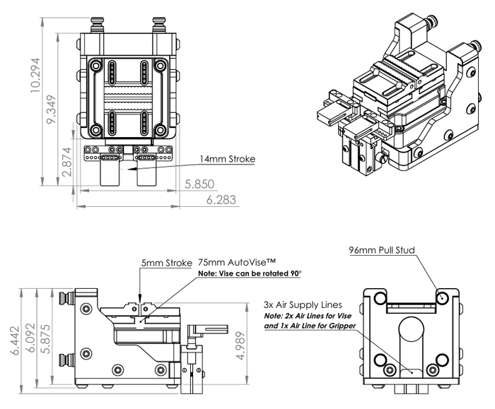 AxisMount™ GripFlipGrip™ - 90° Trunnion Air Vise CNC Automation Module for 4th/5th Axis